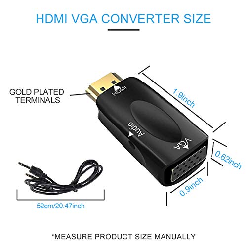 Guamar HDMI to VGA Adapter Converter with 3.5mm Audio Jack Cable for Older Monitor TV Computer Laptop PC Projector Desktop - 1080P HDMI Male to VGA Female Display Gold-Plated