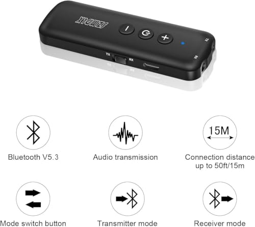 Bluetooth 5.3 Transmitter 3 in 1,Bluetooth Receiver,Wireless Adapter, Bluetooth Audio Adapter with 3.5mm AUX Stereo Output for TV, PC, car, Headset, Headphone, Earphone, Earbud