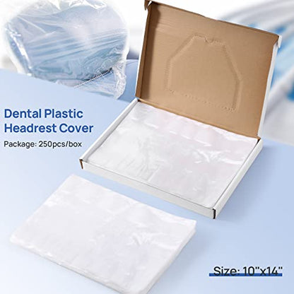 JMU 250 Pcs Dental Headrest Covers, 10"x14" Disposable Clear Chair Sleeves | Waterproof Plastic Headrest Sleeves Protector - size: 10" x 14"