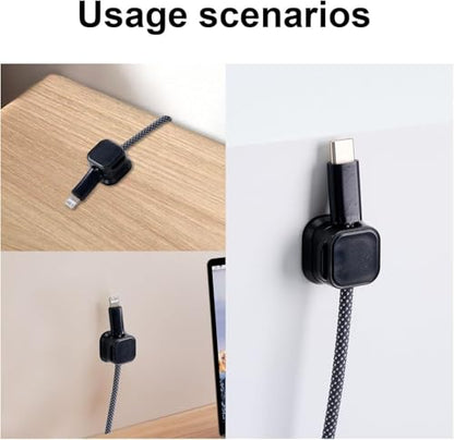 6PCS Reusable Magnetic Cord Clips - No Residue Adhesive Cable Management Organizer, Desk Wall Car Mount Wire Holder for Phone Charging Cables USB Cords Headphones