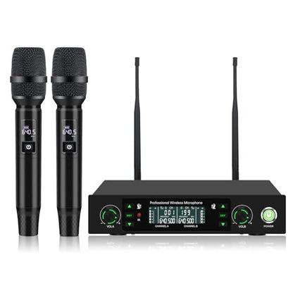 Professional Wireless Microphone System, 500ft Long Range 2.4G Cordless Mic Set with 40H Playtime, Dynamic Microphones Memory Function for Karaoke Singing, DJ, Church, Party, Wedding
