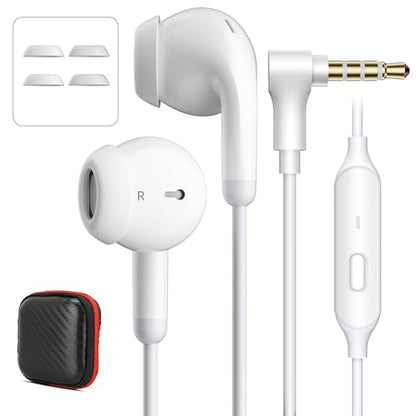 3.5mm Aux Jack Wired Earbuds with Mic & in-Line Volume Control Headphones for iPhone Kids School Students, Crystal Clear Audio Corded in-Ear Buds for Samsung Chromebook Computer Laptop PC, White