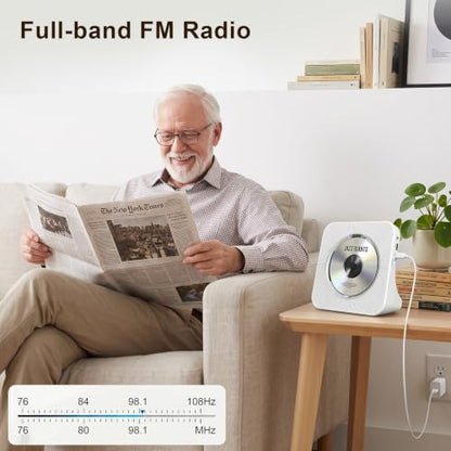 Gueray Portable CD Player with Bluetooth for Home, Hi-Fi Speaker,FM Radio | Plug-in desktop use,2-way Bluetooth mode, 3W speakers,Remote control,sleep timer, A-B repeat,USB/AUX,headphone jack - color: White