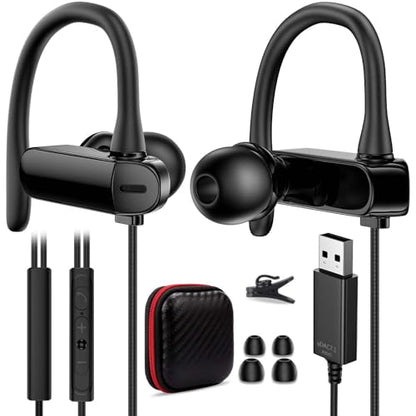 TOPAUX USB Headphone Over-Ear Hook 2.5M 8.2FT Computer Headset Black | Mute Mic USBA Earphone in-Ear Noise Canceling Wired Earbuds for Chromebook/Notebook/Teams for Zoom Office Laptop Desktop PC