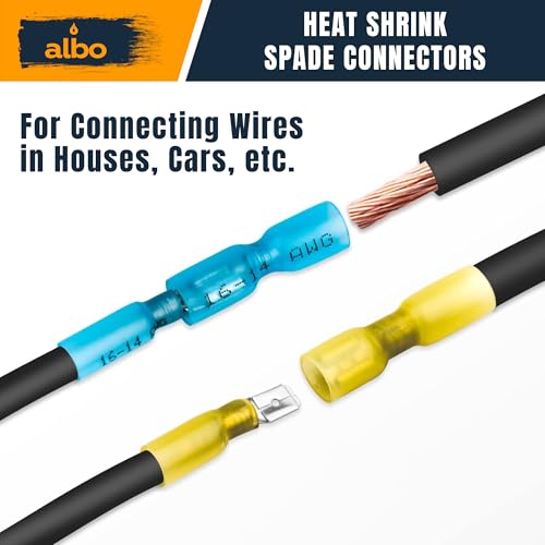 ALBO 300 Pcs Heat Shrink Male and Female Spade Connector Kit, 22-10 AWG | Matched Quick-Disconnect Pairs, Secure Fit Helps Prevent Loose and Exposed Wiring - color: Spade Set 300pcs 22-10 AWG
