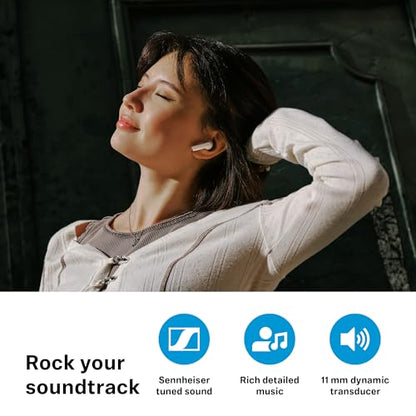 Sennheiser ACCENTUM Open Wireless Earbuds, Open Ear Buds Design, Dynamic Sound & Bluetooth 5.3, IPX4 Splash Protection, 28 Hours Battery Life, USB-C Charging Case, Music, Phone Calls, Travel, Cream - color: Cream, size: Small