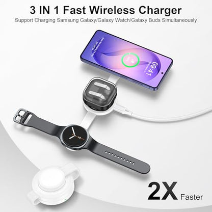 Galaxy S26 3 in 1 Wireless Charger Station, Foldable Fast Charging Pad for Samsung S25 Ultra S24 - color: Wireless Charger White