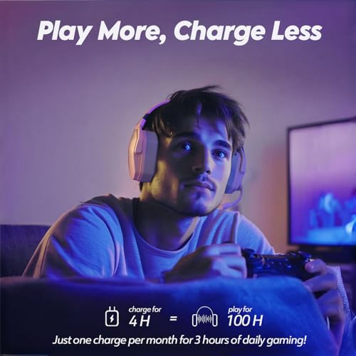 NUBWO G06 Dual Wireless Gaming Headset with Mic for PS5, PS4, PC, Mobile, Switch: 2.4GHz Wireless + Bluetooth - 100 Hr Battery - 50mm Drivers - Pink - color: Pink