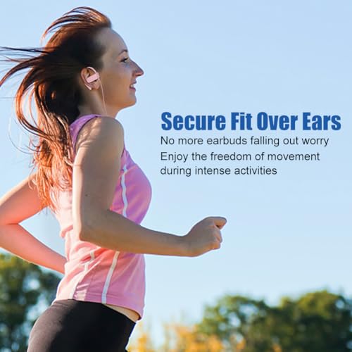 Joysico Wired Over Ear Earbuds Headphones with Mic and Volume Control Pink | Wrap Around Ear Hook Secure Fit, Earphone Case, Sport Running Exercise Gym Workout Sweatproof, For Cellphones Laptops Tablets