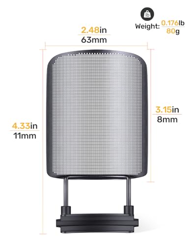 Metal Mesh Pop Filter for Audio-Technica AT2020 Series | Black Metal Mesh Windscreen Cover, Condenser Studio Microphone Shield and Guard for Audio-Technica AT2035/AT2050/AT8458