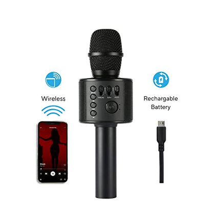 Wireless Bluetooth Karaoke Microphone with Built-in Speakers + HD Recording, Portable Handheld Mic | Black - style: Black