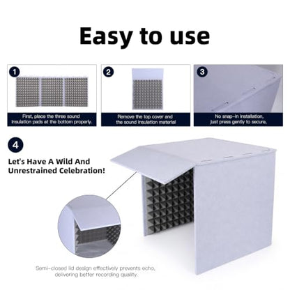 Portable Vocal Booth, 28 Inch Desktop Sound Isolation Recording Booth Box, Foldable Microphone Isolation Shield with 2 Inch Acoustic Foam for Podcast, Voice Over, Singing, Studio (Grey)