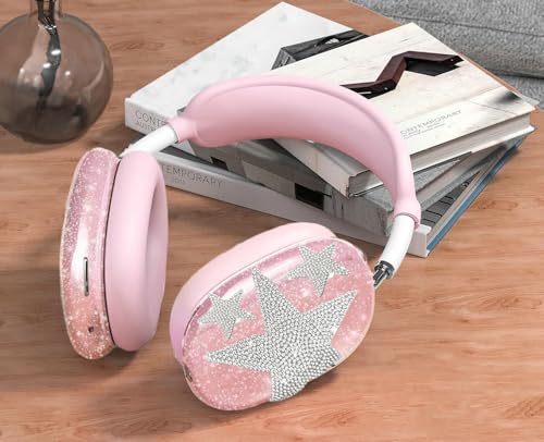 [4 in 1] Case Cover for AirPods Max 2/1 (2026/2024/2020) Ear Pad Case Cover/Headband Cover/Ear Cups Cover with Bling Star for Apple AirPods Max Headphones (Bling Light Pink Stars) - color: Shinning Pink Star