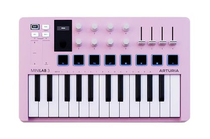 Arturia MiniLab 3-25 Key USB MIDI Keyboard Controller With 8 Multi-Color Drum Pads, 8 Knobs and Music Production Software Included, Rose Quartz | 8 Multi-Color Drum Pads, 8 Knobs and Music Production Software Included, Rose Quartz - color: Rose Quartz, si