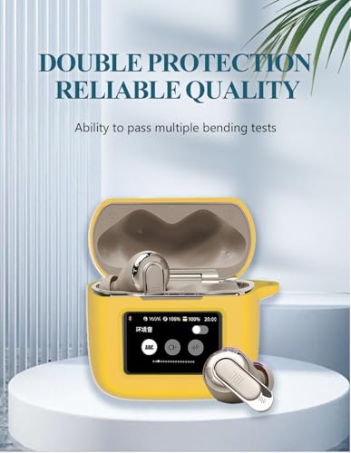 Case for JBL Tour Pro 3 -True Wireless Noise Cancelling Earbuds, WUNIAK Soft Silicone Protective Portable Scratch Shock Resistant with 2pack Screen Protector &Cleaner Kit & Carabiner & Lanyard，Yellow - color: YELLOW