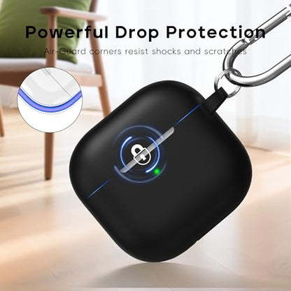 RFUNGUANGO for AirPods 4 Case, Black | Cleaner Kit, Carabiner, Soft Silicone Protective Cover, Wireless Charging Compatible - color: A-A-Black, size: AirPods 4 Case