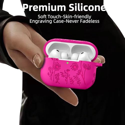Lerobo for AirPods Pro 3 Case, Flower Engraved Soft Silicone Cover, Rose Pink - color: A-Rose Pink, size: AirPods Pro 3 Case