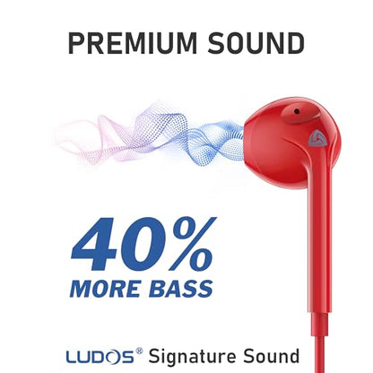 LUDOS Zenith Wired Earbuds in-Ear Headphones, 5 Year Warranty, Earphones - color: Red, size: 3.5 mm