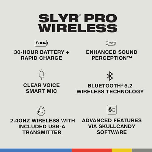 Skullcandy SLYR Pro Wireless Multi-Platform Gaming Headset - White/Blue | Bluetooth Headphones, 24 Hours Battery, PC, PlayStation, Nintendo Switch, 2.4GHz Low Latency Wireless Transmitter Included - color: White/Blue PlayStation, style: SLYR Pro Wireless