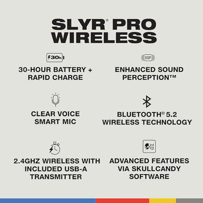 Skullcandy SLYR Pro Wireless Multi-Platform Gaming Headset - White/Blue | Bluetooth Headphones, 24 Hours Battery, PC, PlayStation, Nintendo Switch, 2.4GHz Low Latency Wireless Transmitter Included - color: White/Blue PlayStation, style: SLYR Pro Wireless