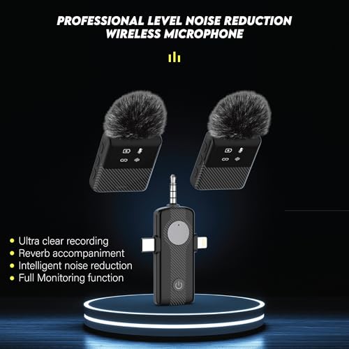 3 in 1 Dual Wireless Lavalier Mic System for iPhone and USB-C Android, Plug & Play, Noise Reduction, 30M Range, for Creators, Interviews & Live Streaming | Plug and play, noise reduction, two mics with compact receiver, for interviews, live streaming, pod