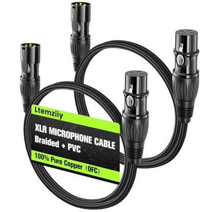 XLR Cable 3ft 2 Pack, Male to Female XLR Microphone Cable, Gold-Plated 3-Pin Oxygen-Free Copper (OFC) Shielded Nylon Braided Mic Cord for Mixer, Speaker Systems, 3 Foot - size: 3FT