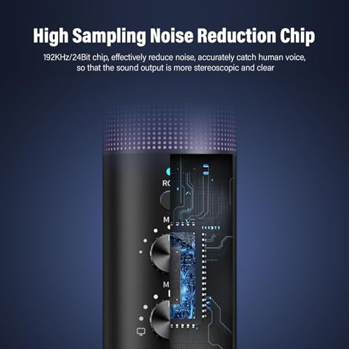 USB Microphone,with Brilliant RGB Lighting Headphone Output Volume Control, Mute for Computer Mobile Phone Live Streaming Recording