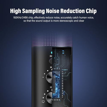 USB Microphone,with Brilliant RGB Lighting Headphone Output Volume Control, Mute for Computer Mobile Phone Live Streaming Recording
