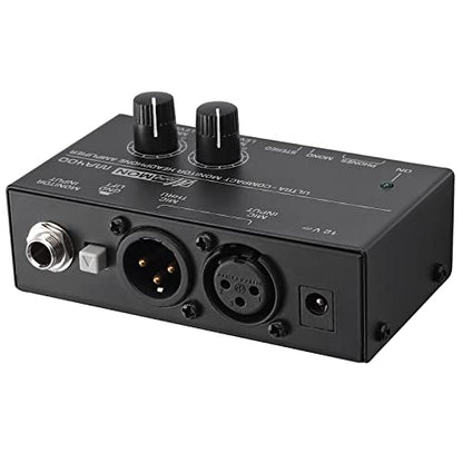 LiNKFOR MA400 Headphone Amplifier for XLR Microphone & Audio Signal with Volume Controls, 6.35mm & 3.5mm Headphone Outputs, Portable with 12V Power Supply
