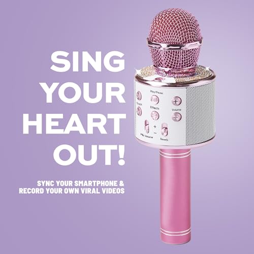 Claire's Bluetooth Karaoke Microphone for Kids, Wireless Mic with Voice Effects, Echo, USB-C Charging, Volume Controls & TF Card Slot, Portable & Durable Toy for Singing, Parties & Gifts, Ages 6+