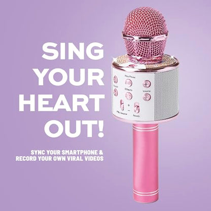 Claire's Bluetooth Karaoke Microphone for Kids, Wireless Mic with Voice Effects, Echo, USB-C Charging, Volume Controls & TF Card Slot, Portable & Durable Toy for Singing, Parties & Gifts, Ages 6+