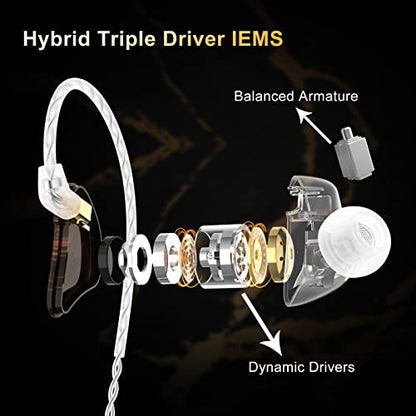 BASN MMCX in Ear Monitor,Triple Driver Musician IEM Headphone,Gold Obsidian - color: Golden Obsidian
