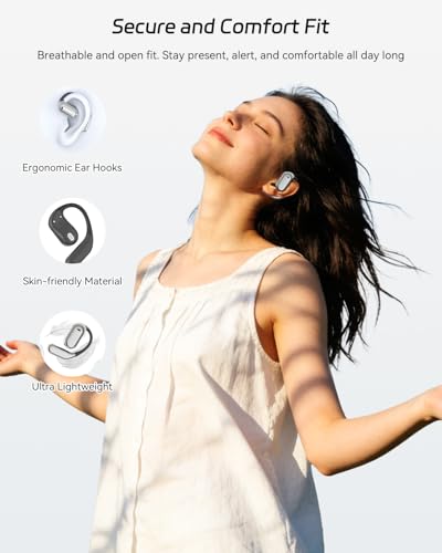 SANOTO Open Ear Earbuds, Bluetooth Headphones with Smart Digital Display, Open Ear Headphones with Ear Hooks, 50H Playtime, Touch Control, ENC Mic, Wireless Earbuds for Workout Travel Working