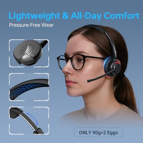 Work from Home Headset, Wireless Mic Headset for Office Noise Cancel Calls | One-Touch Mic Mute & 2.4G USB Dongle, Touch Screen Smart Dock, Work with Teams, Zoom & PC