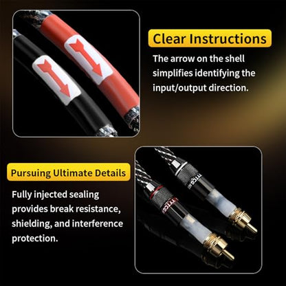 Audiophile HiFi 4.92ft Audio RCA Cables - 2RCA Male to Male,15 AWG,4N OFC Core,24K Gold-Plated Plugs,with Nylon Braid,Subwoofer Cable,Compatible with Amplifier,CD Player,Turntable(4.92ft/1.5m) - size: 4.92 ft