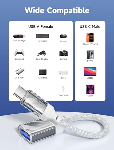 JSAUX USB to USB C Adapter [2 Pack], USBC OTG Adapter Compatible with MacBook Pro/Air, iPhone 15 Pro Max, Samsung Galaxy S24/S23/S22/S21 and More USB C Devices-Crystal White - color: Crystal White