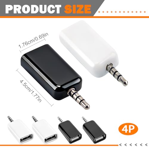 4 Pack AUX to 3.5mm Audio Adapter, USB A Female to Male Converter, USB A Female 3.5mm Male Audioes Converter Jack Plug for USBs Flash Drive Car CD Player MP3 Music Auxiliary Port Only ﻿