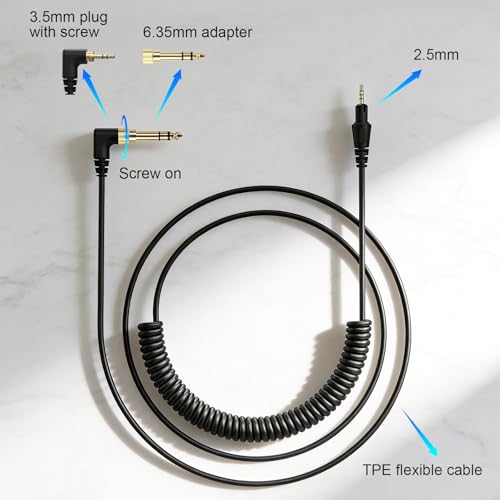 Replacement HDJ-CUE1 Audio Cable Coiled Cord Compatible with Pioneer DJ HDJ-CUE1, HDJ-X5, HDJ-X7, HDJ-S7 Headphones with 6.35mm Adapter