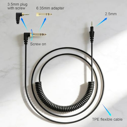 Replacement HDJ-CUE1 Audio Cable Coiled Cord Compatible with Pioneer DJ HDJ-CUE1, HDJ-X5, HDJ-X7, HDJ-S7 Headphones with 6.35mm Adapter