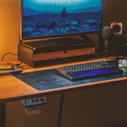 Under Desk Mount for Fosi Audio BT20A Pro with Walnut Wood Headphone Hanger, Metal Amplifier Bracket Shelf for Compact Stereo Amp, Desk Organizer Holder, Black