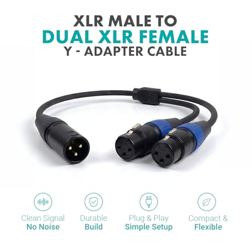 Movo TCB8 XLR Splitter Cable – 1 Male XLR to 2 Female XLR Y-Cable, Split One Interface Input for Two Microphones, 21-Inch Balanced Audio Splitter for Recording Studios, Live Sound & Podcasting