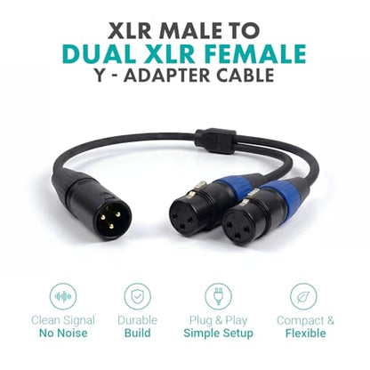 Movo TCB8 XLR Splitter Cable – 1 Male XLR to 2 Female XLR Y-Cable, Split One Interface Input for Two Microphones, 21-Inch Balanced Audio Splitter for Recording Studios, Live Sound & Podcasting