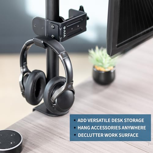 VIVO Black Clamp-on Hook for Desktop and Desk Leg Mounting, Mount-HLC1 | Steel Clip Holder for Office Accessories, Hanger for Bags, Headphones, and More, Workstation Organizer