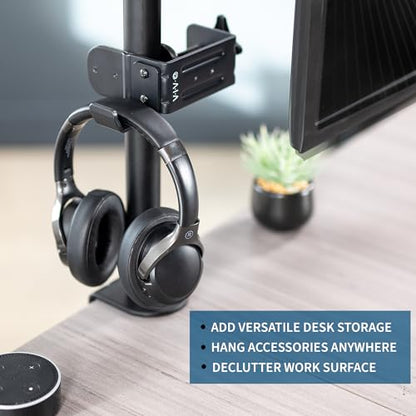 VIVO Black Clamp-on Hook for Desktop and Desk Leg Mounting, Mount-HLC1 | Steel Clip Holder for Office Accessories, Hanger for Bags, Headphones, and More, Workstation Organizer