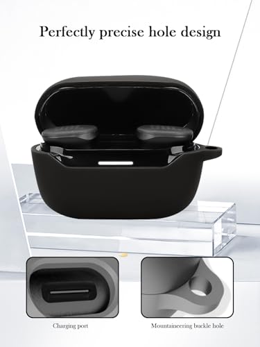 Case for JBL Endurance Race 2 True Wireless in Ear Earbuds,Soft Protective,Shockproof, BOVUGAC Silicone Case Cover with Keychain & Cleaning Kit & Lanyard-Black - color: Black