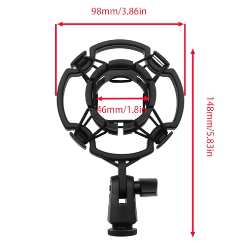 1PCS Microphone Shock Mount Mic Clip Holder Universal Anti-Vibration Mic Holder for 42~46mm/1.65~1.81in Diameter Studio Condenser Microphones (Black)