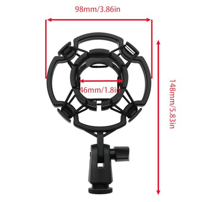 1PCS Microphone Shock Mount Mic Clip Holder Universal Anti-Vibration Mic Holder for 42~46mm/1.65~1.81in Diameter Studio Condenser Microphones (Black)