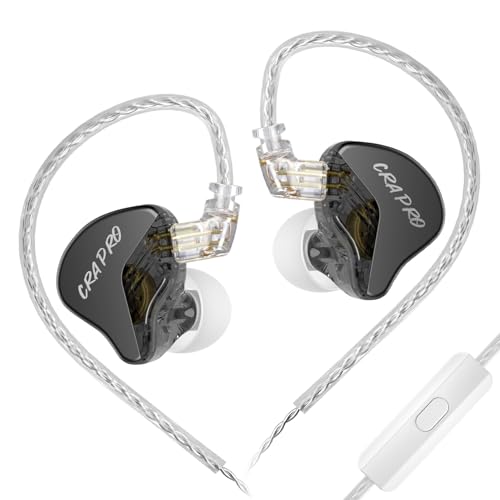 CCA CRA PRO in Ear Monitor Headphones, Ultra-Thin DLC Diaphragm Dynamic Driver Gaming Earbuds, Clear Sound & Deep Bass, IEMS for Singer Musicians Drummers DJ - color: Black, style: With Mic