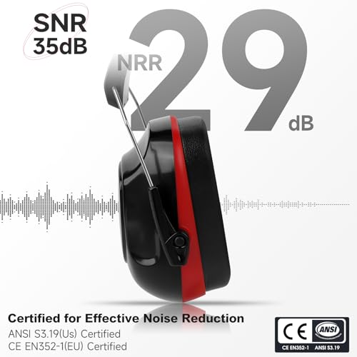 Noise Reduction Ear Protection Ear Muffs, Shooting Ear Protection, SNR 28dB Noise Cancelling Headphones for Adults Kids Autism, Hearing Protection for Shooting,Gun Range,Mowing - color: Black With Red