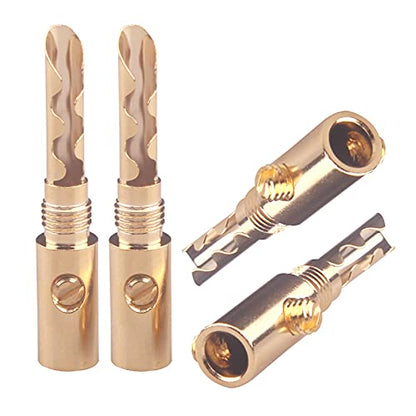 Banana Plugs 2Pairs(4pcs) Pure Copper Gold-Plated BFA Banana Plugs Connectors for Speaker Wires 4mm for HiFi Speaker Cable Wire